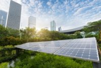 Clean energy, green city, solar panels