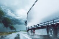 Truck driving in a storm